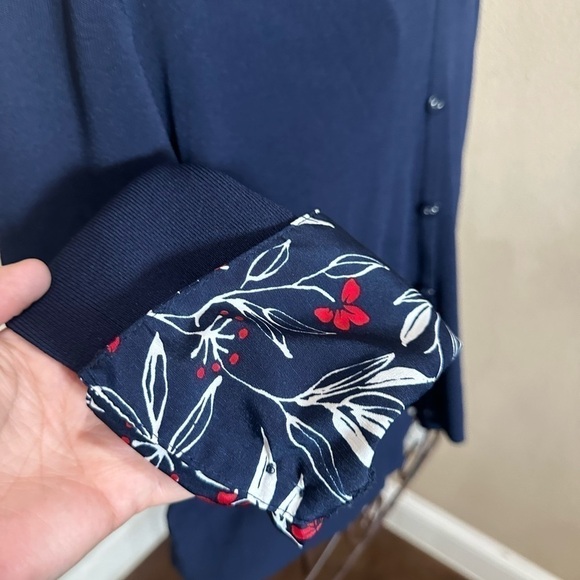 ALFRED DUNNER Vintage Long Sleeve Navy Lightweight Button Down Sweater with, EUC - Picture 3 of 7